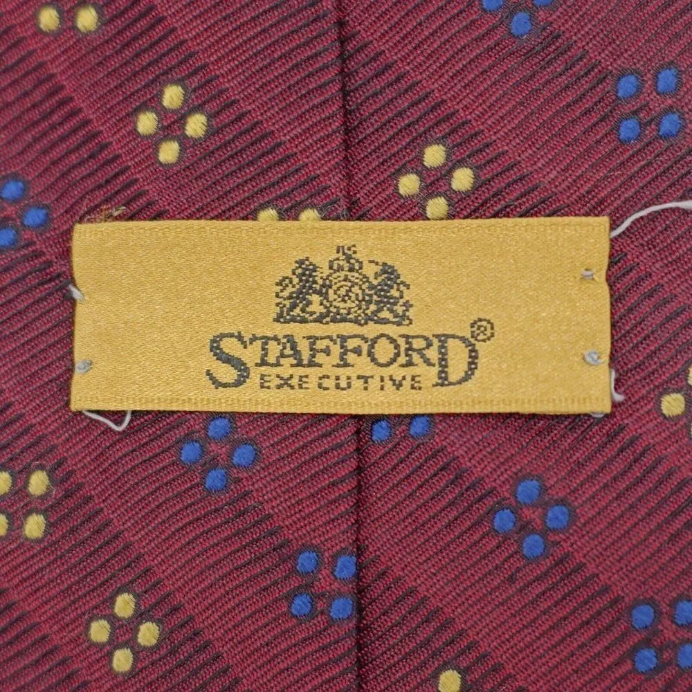 Stafford Executive Red Tan Blue Geometric Woven Wide Silk Tie‎